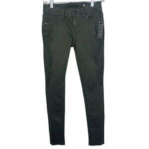 Miss Me Jeans Womens Skinny Size 23 Stretch Denim Embroidered Olive Green XS 000